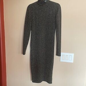 BOLD elements Elegant Black and Gold Long Sleeve Dress.